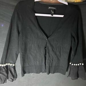 INC International Concepts Black Cardigan with Pearl Details